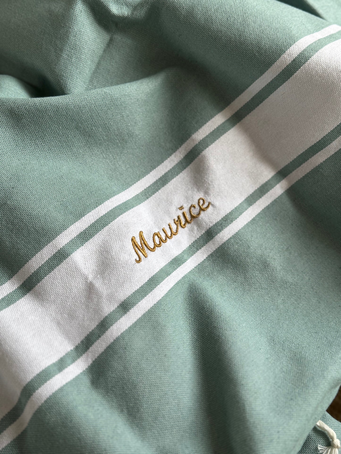 FOUTA classique - vert d'eau - personnalisée