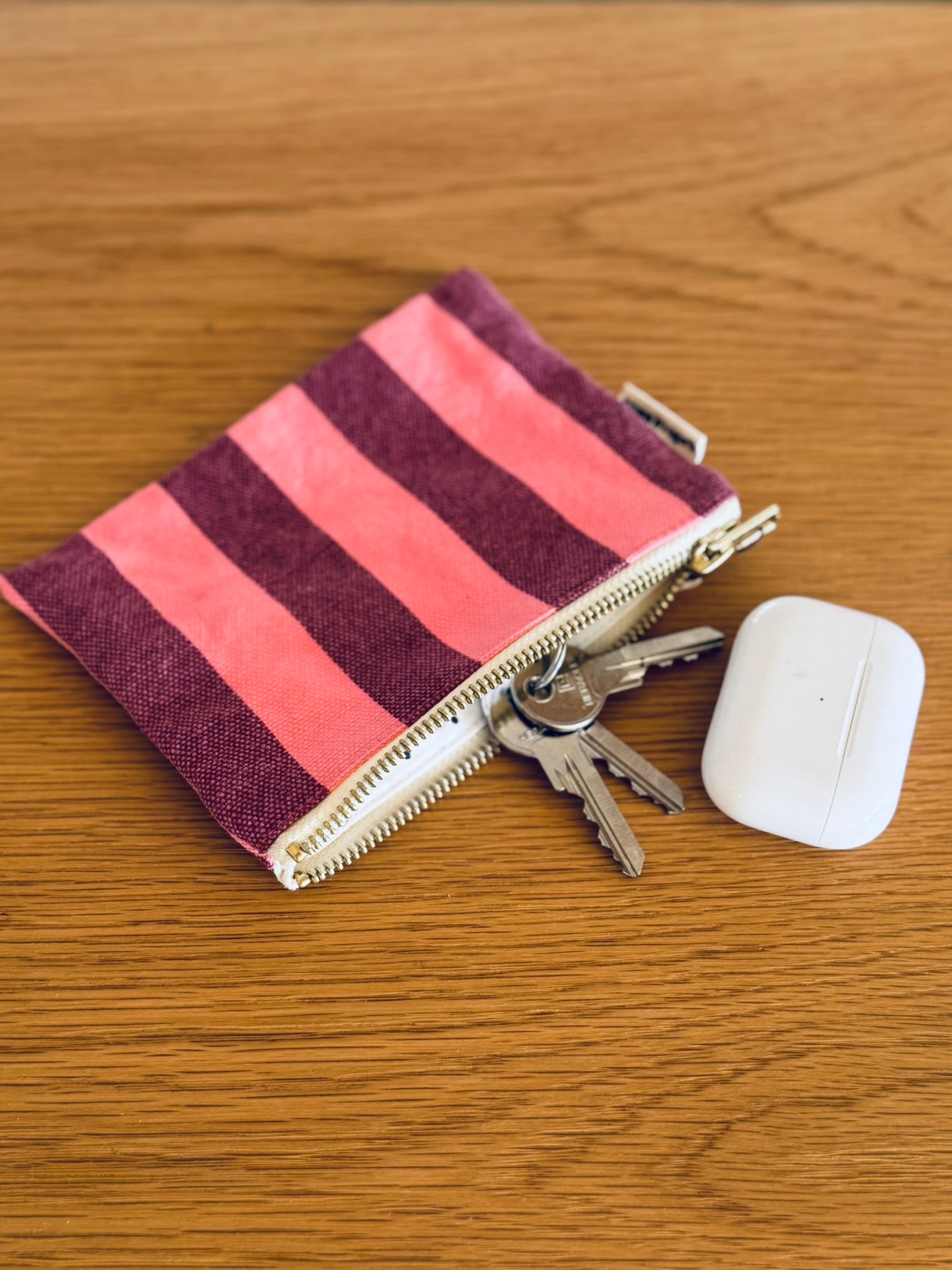 Porte-monnaie Marie - Rayures Bordeaux / Pink flamingo