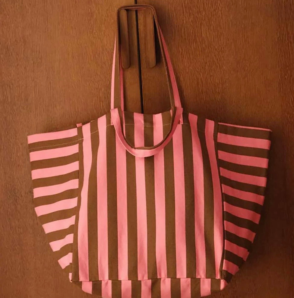 Sac cabas Elisa - rayure funky pink / olive