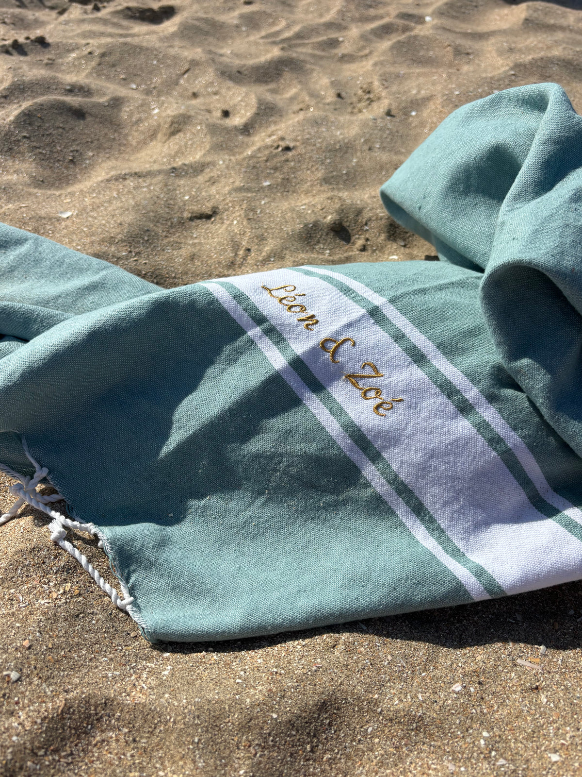 FOUTA classique - vert d'eau - personnalisée